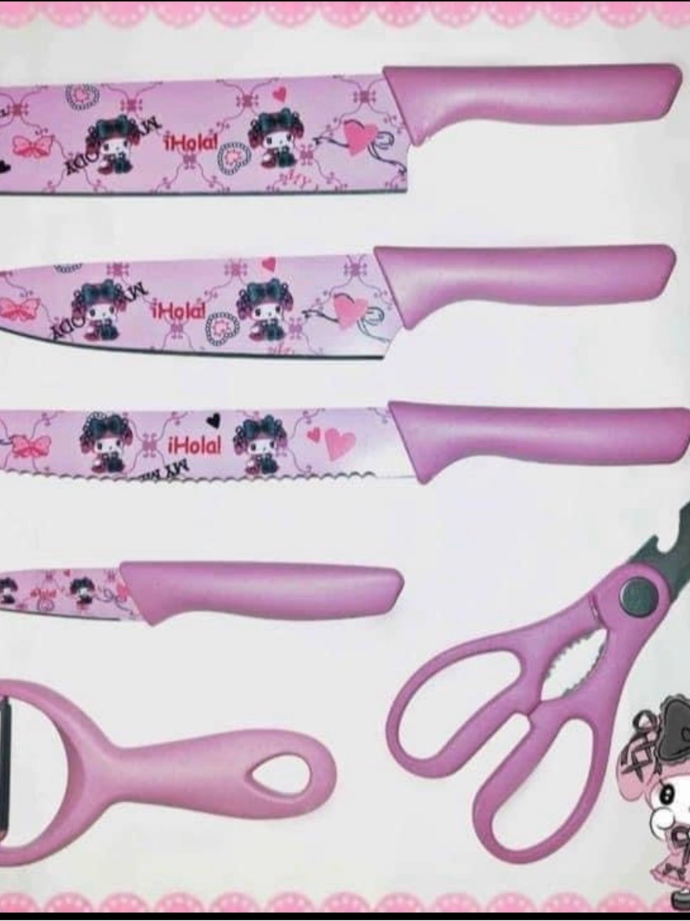Sanrio Pink Patterned Kitchen Knife and Tool Set